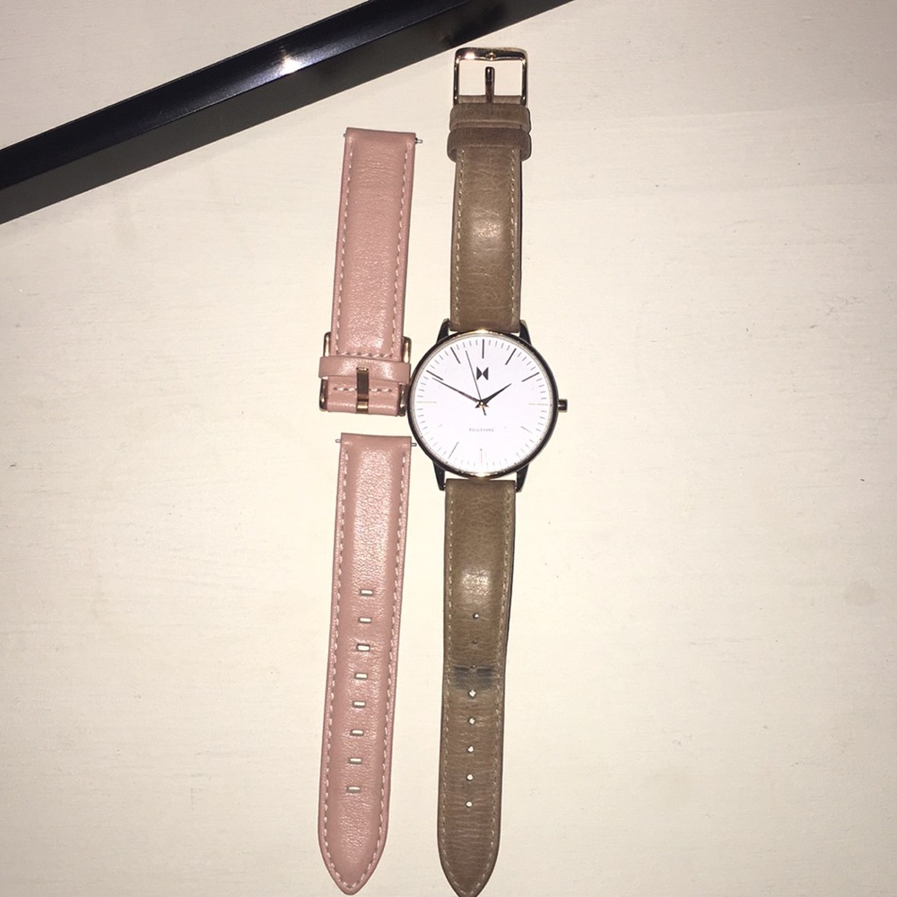 MVMT Watch with pink and tan bands